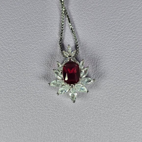 Elegant Silver-Plated Synthetic Ruby Pendant Necklace (NWOT) - Picture 2 of 5